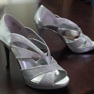 Strappy Glittery Silver Sandal - 3.5" Stiletto - 8